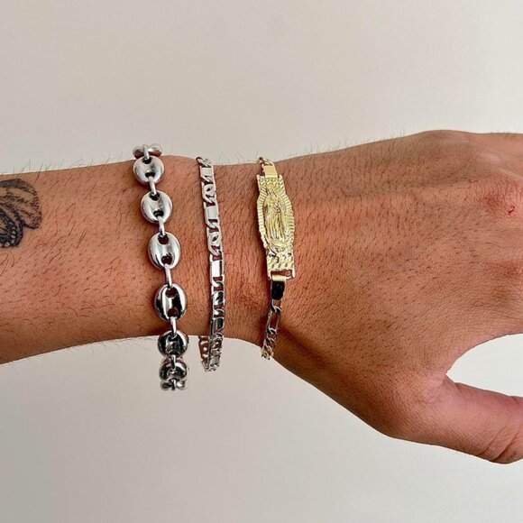 vintage gold virgin mary cuban link figaro bracelet - Picture 3 of 8